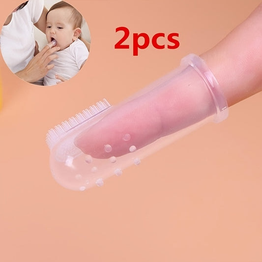 2pcs Silicone Finger Toothbrush: Safe Oral Cleaning With Thumb Sleeve Tongue Moss Cleaning Brush.