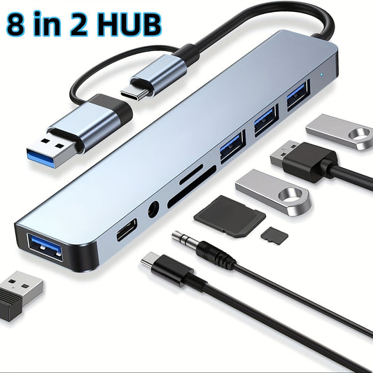 USB Hub USB C Hub USB Splitter 7 In 1 USB Extender With 4 USB Ports 1 USBC Port TF/SD Card Reader Audio Output Compatible With MacBook/Pad Pro/Dell/HP Laptop/Phone...